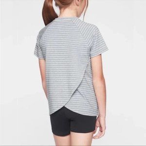 Athleta Girl Grey & White Striped Tenaci Short Sleeved Tee